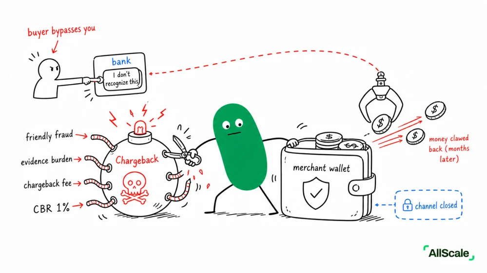 The one word every merchant fears: Chargeback: Visa has rolled out a mechanism called RDR (Rapid Dispute Resolution) that lets merchants set rules upfront and auto-refund before things escalate into a formal chargeback. But this is a patch on top of the old system, not a real fix, and merchants still deal with the pain of chargeback risk.