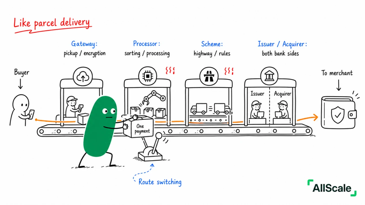 Why does "payment failed" happen? Understand these four roles and it clicks: 2. Four Roles, One Payment Journey