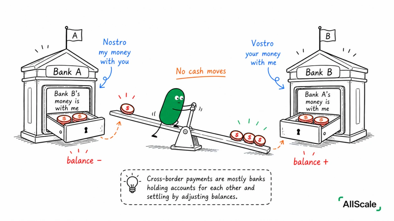 SWIFT, correspondent banks, intermediary banks: what cross-border money goes through: 3. What if there's no direct link: relay chains, and the float